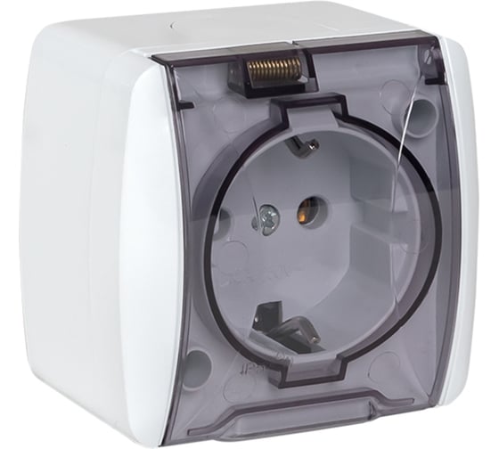 Изображение товара 1-местная розетка EKF Владивосток 16А с заземлением с прозрачной крышкой IP54 EQR16-029-30-54-T
