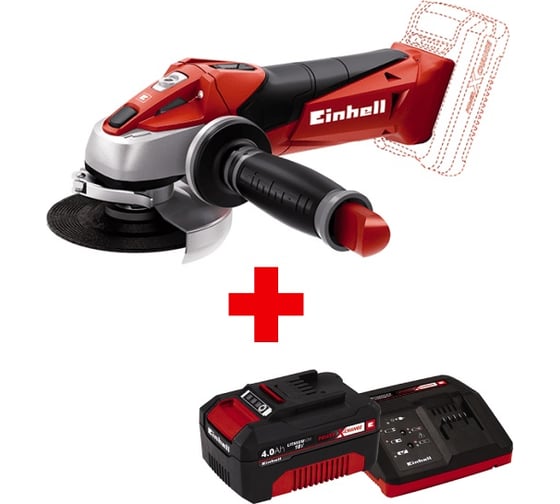 Изображение товара Угловая аккумуляторная шлифмашина Einhell PXC TE-AG 18/115 Li +1 аккумулятор PXC 4.0Ач + ЗУ 3А 4431110SET