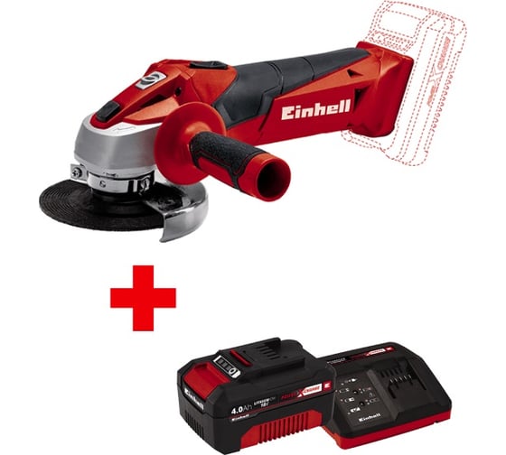 Изображение товара Угловая аккумуляторная шлифмашина Einhell PXC TC-AG 18/115 Li +1 аккумулятор PXC 4.0 Ач + ЗУ 3А 4431130SET