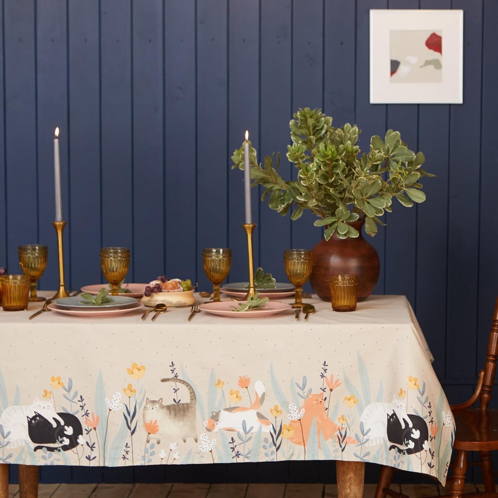 Изображение товара Скатерть Этель Meow 149x220 см из хлопка с рисунком