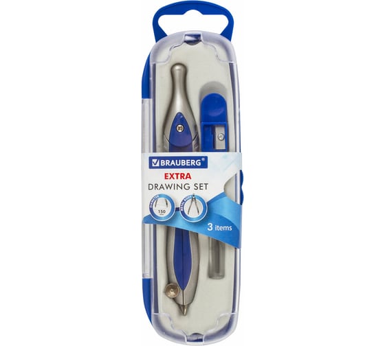 Изображение товара Готовальня SILVER BLUE, 3 предмета: циркуль 125 мм, точилка, грифель, пенал с подв, BRAUBERG 880809