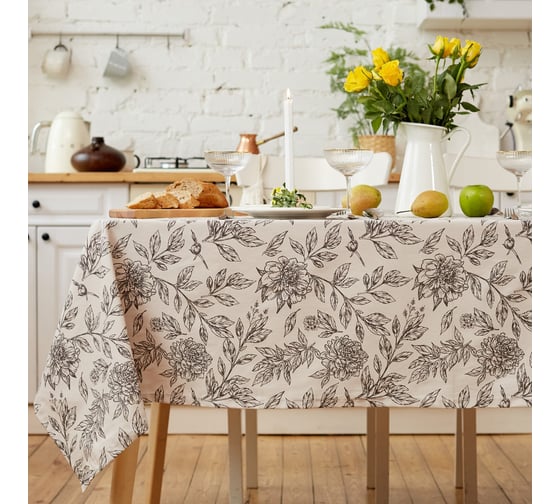 Изображение товара Скатерть Этель Black flowers 149x220см, 100% хл, саржа 190 г/м2 10283362