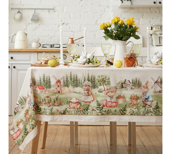 Изображение товара Скатерть Этель Кроличья ферма 149x180см, 100% хл, саржа 190 г/м2 10226781
