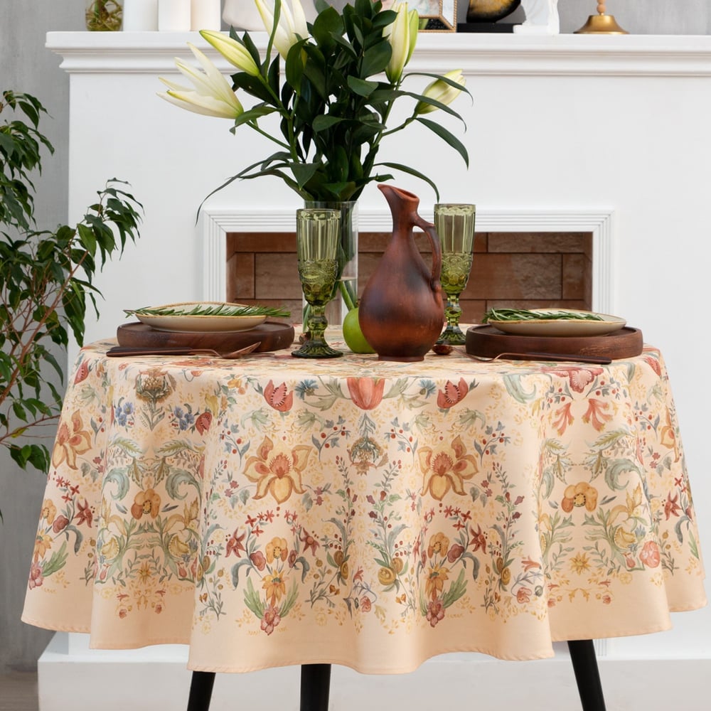 Изображение товара Скатерть Этель Floral pattern 148 см, хлопок саржа, нескользящая