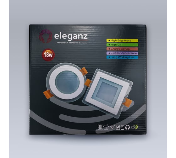 Изображение товара Светодиодный встраиваемый светильник ELEGANZ СТЕКЛО Круг 18W тёплый 3000К 220V, 1шт 1813