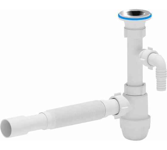 Изображение товара Сифон для умывальника АНИ Пласт бутылочный 1 1/4х32, гофрированный 32х32/40 отв нерж/сетка BM1315 025-1143