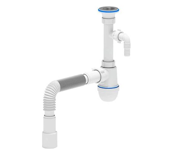 Изображение товара Сифон для умывальника АНИ Пласт бутылочный, 1 1/4х40, гофрированный 40х40/50, с отводом, нерж/сетка C1315 025-0347