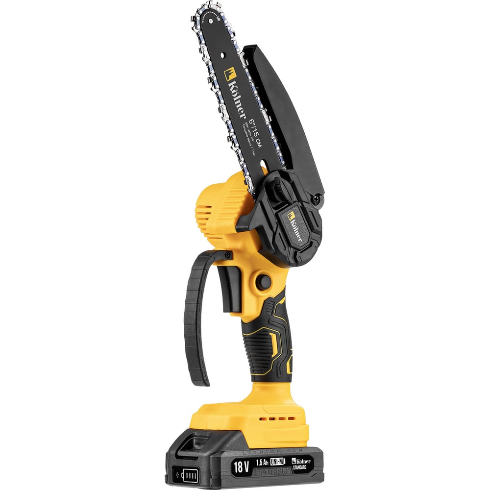 Изображение товара Цепная аккумуляторная пила Kolner KCS 18-15-2K, 18V UNI-M Standard (АКБ 2х1.5 А·ч и ЗУ), 8060100072