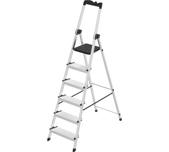 Изображение товара Стремянка алюминиевая Zalger 6 ступеней, с лотком, 12 см ступенька 211-6