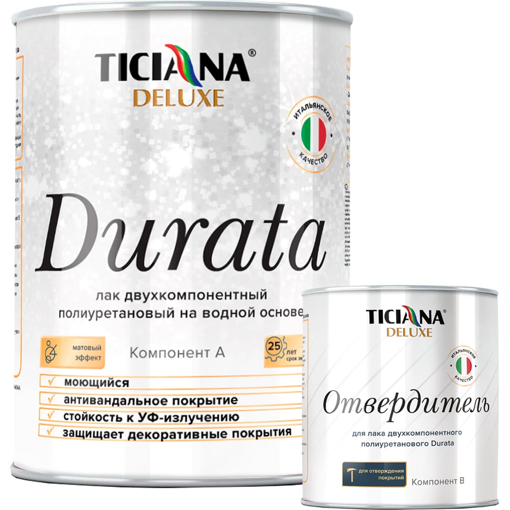 Изображение товара Двухкомпонентный полиуретановый лак Ticiana DeLuxe 3 л для внутренних и наружных работ