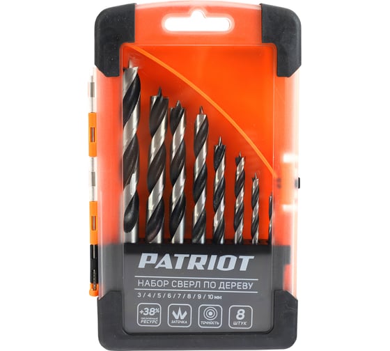 Изображение товара Набор спиральных сверл по дереву (8 шт; 3-10 мм) PATRIOT 815010103