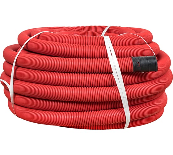 Изображение товара Гофрированная двустенная гибкая труба с зондом EKF PROxima ПНД, d=63, красная tg2st-63-50m