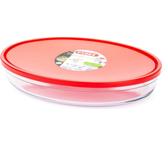 Изображение товара Форма для запекания и выпечки с крышкой COOK and STORE XL красная 3л 35x24x6см овальная PYREX 346BN00R