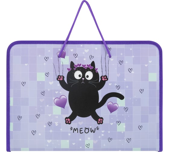 Изображение товара Папка Пифагор для труда на молнии с ручками А4, 1 отд., пластик, органайзер, Falling cat, 272226