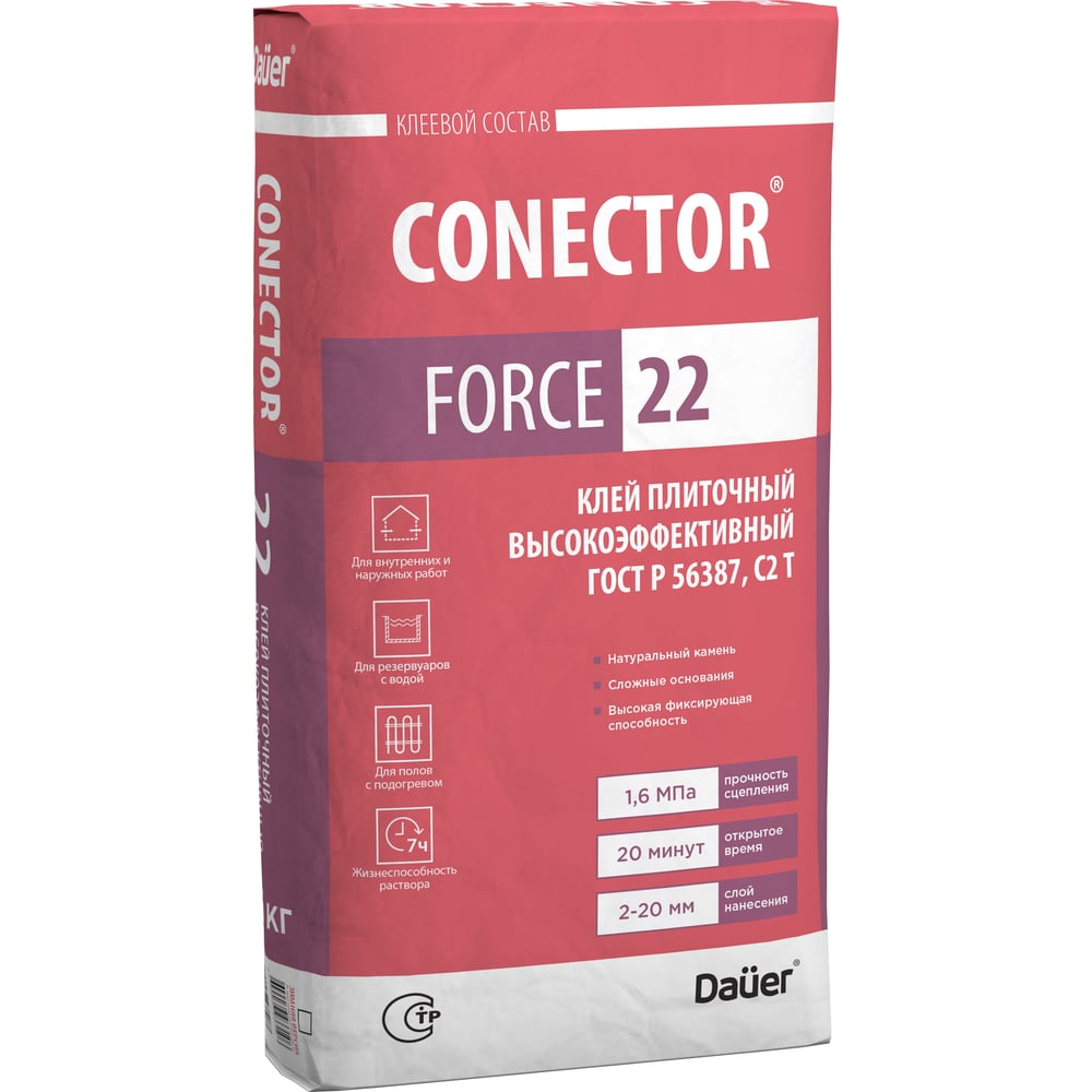 Изображение товара Клей для плитки Dauer CONECTOR FORCE 22 25 кг водостойкий для внутреннего и наружного применения