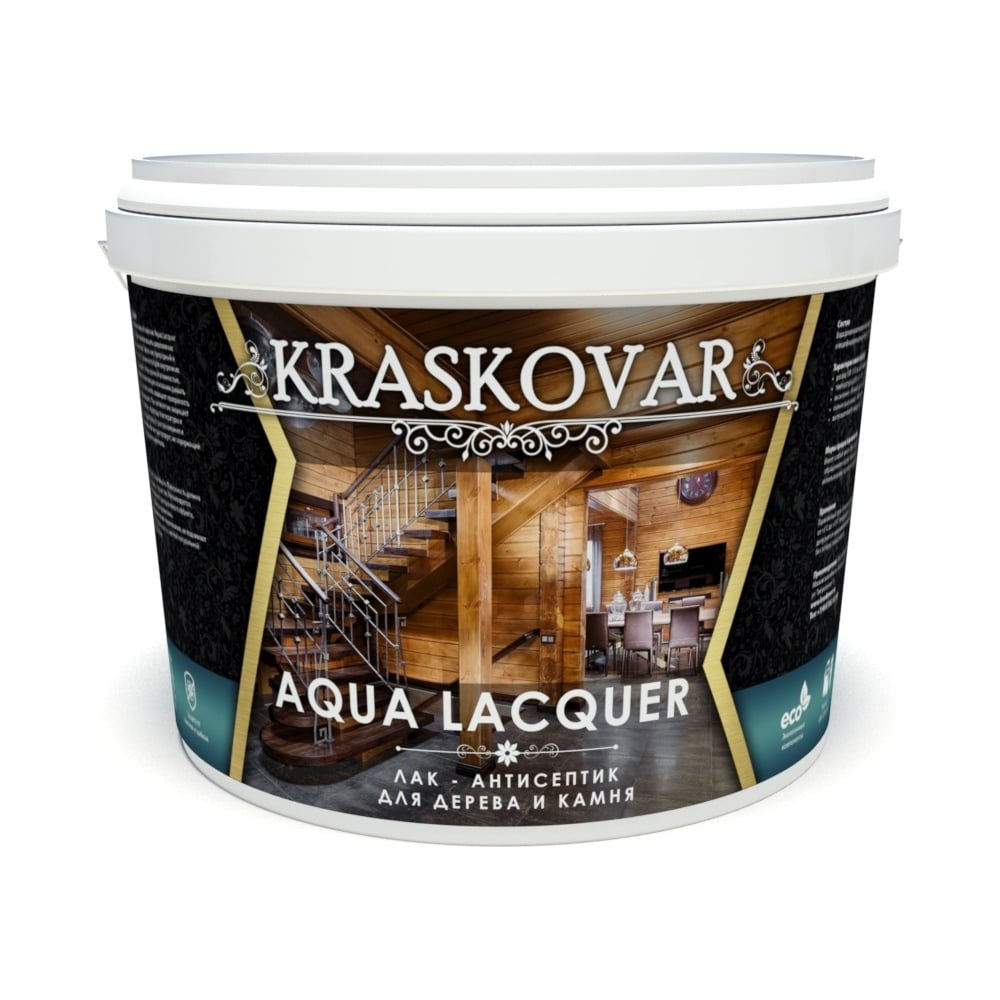 фото Лак-антисептик для дерева и камня kraskovar aqua lacquer, лиственница 9л 1345