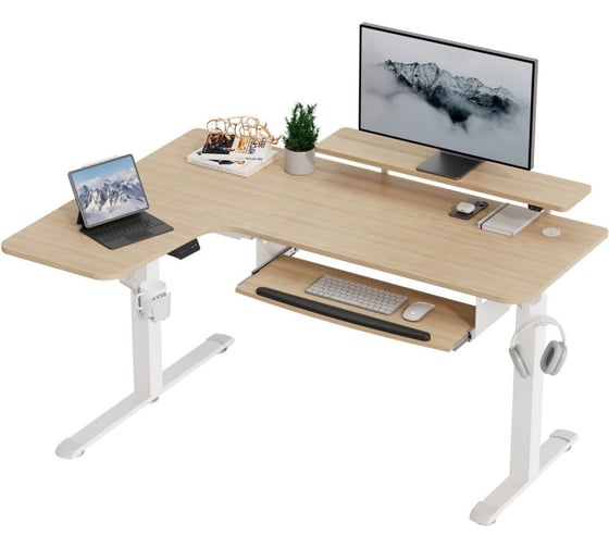 Изображение товара Стол письменный для компьютера Eureka угловой с электрической регулировкой по высоте левый, клен ERK-EHD-L60L-MW