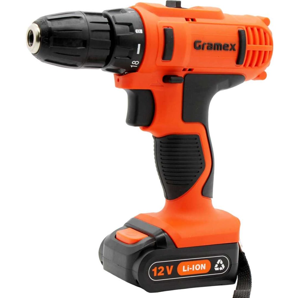 Изображение товара Дрель аккумуляторная Gramex HCD-12-1L с зарядным устройством и аккумулятором