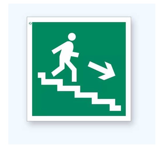 Изображение товара Знак Е13 "Направление к эвакуационному выходу по лестнице вниз, правосторонний", Стандарт Знак 200x200 мм, пленка ПП 00-00023626