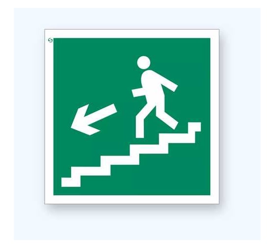 Изображение товара Знак Е14 "Направление к эвакуационному выходу по лестнице вниз, левосторонний" Стандарт Знак 200x200 мм, пленка ПП 00-00023633