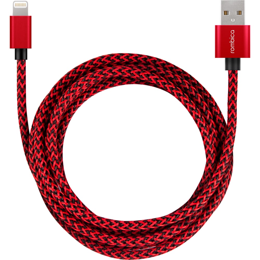 фото Кабель rombica usb - lightning, текстиль, 2м, красный digital ib-04 cb-ib04r