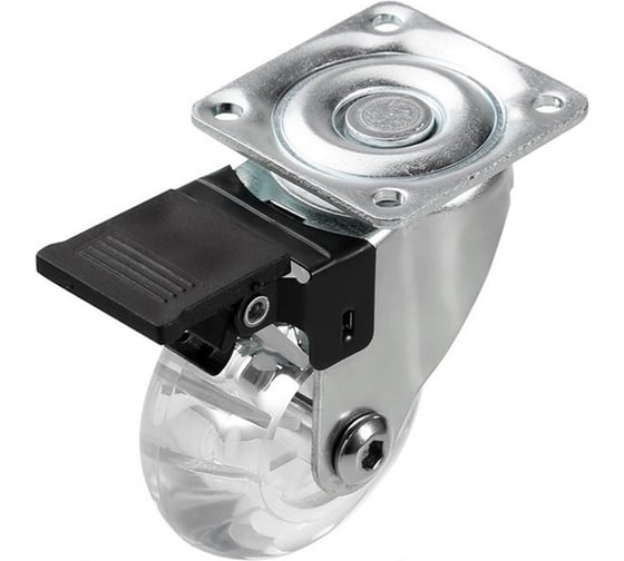 Изображение товара Колесо поворотное Brante на площадке с тормозом 35мм полупрозрачный полиуретан комплект 2 шт 655446