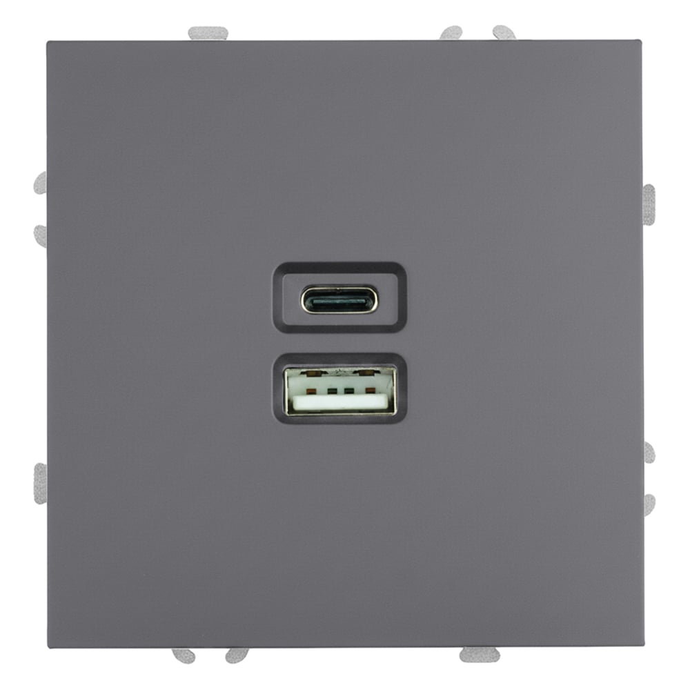 Изображение товара Розетка 2-местная STEKKER USB + Type C (механизм), 250В, 20W, серия Эмили, RST10-5115-10, платиново-серый, soft touch, 49957 Изображение товара Розетка 2-местная STEKKER USB + Type C (механизм), 250В, 20W, серия Эмили, RST10-5115-10, платиново-серый, soft touch, 49957