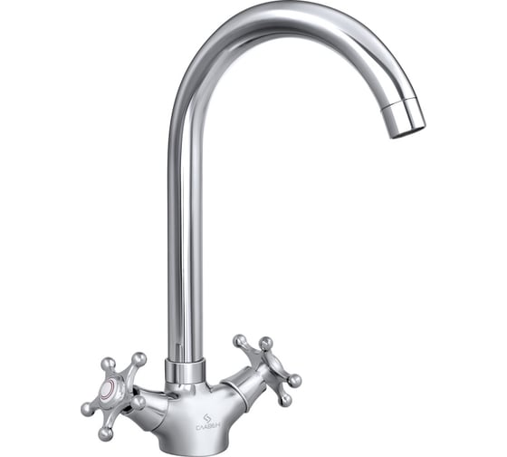 Изображение товара Смеситель для мойки СЛАВЕН с высоким изливом, двуручный СЛ-ДВ-И22