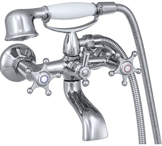 Изображение товара Смеситель для ванны СЛАВЕН с коротким литым изливом, переключатель флажковый, двуручный СЛ-ДВ-И30