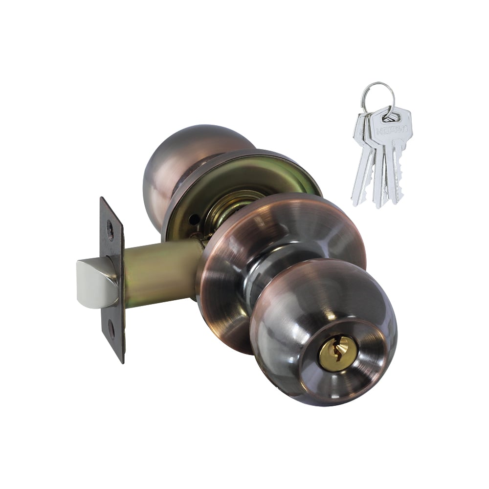 Изображение товара Ручка-защелка НОРА-М NEW стар.медь ЗШ-01 ключ/фикс. для межкомнатных дверей