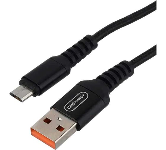Изображение товара Кабель GoPower GP02M USB (m)-microUSB (m) 1.0м 2.4A нейлон черный 00-00022785