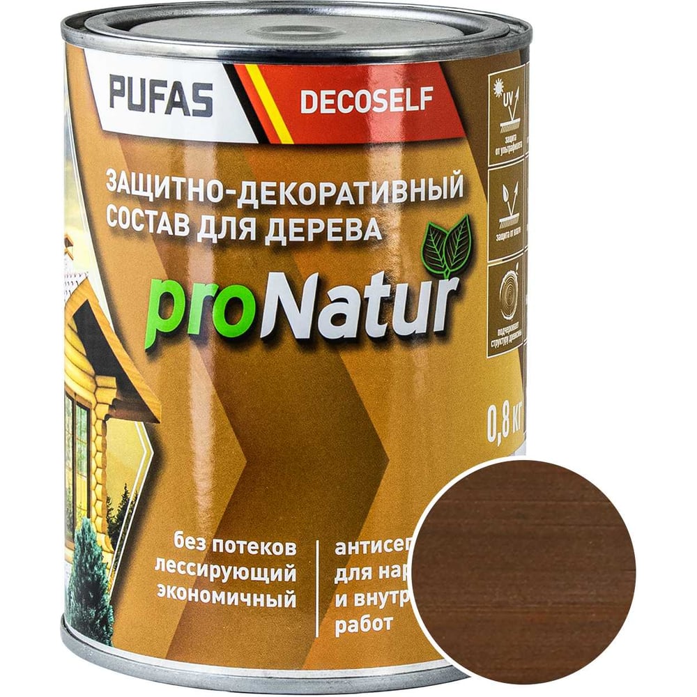 Изображение товара Лессирующий антисептик для дерева Pufas Decoself 0,8 л палисандр