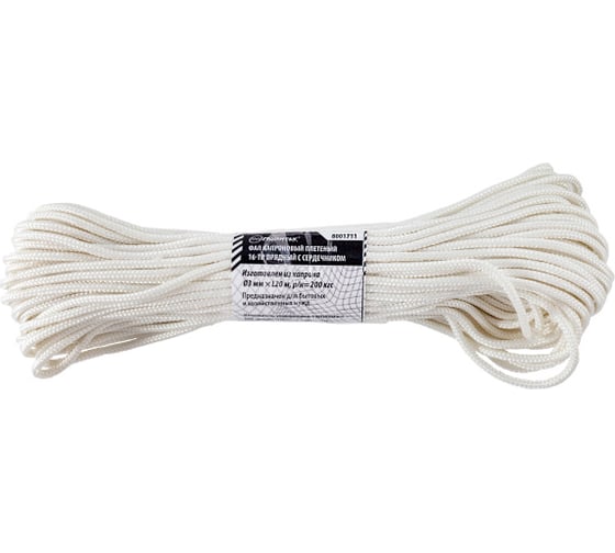 Изображение товара Фал капроновый плетеный Политех 16-ти прядный с сердечником Ф3, 20 м, 200 кгс 8001711