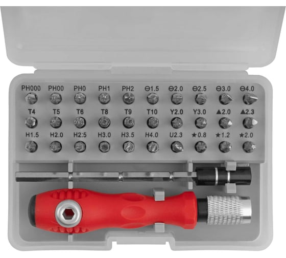 Изображение товара Отвертка с битами для точных работ КУРС 30 CrV бит, удлинитель, пластиковый бокс 56175