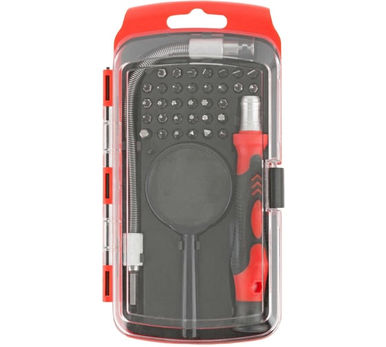 Изображение товара Отвертка с битами для точных работ КУРС 33 CrV биты, гибкий переходник 175 мм, лупа, пластиковый бокс 56184