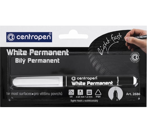 Изображение товара Маркер перманентный ОФИСМАГ БЕЛЫЙ CENTROPEN, круглый наконечник, 1,2 мм, блистер, 2686, 5 2686 6000 152037