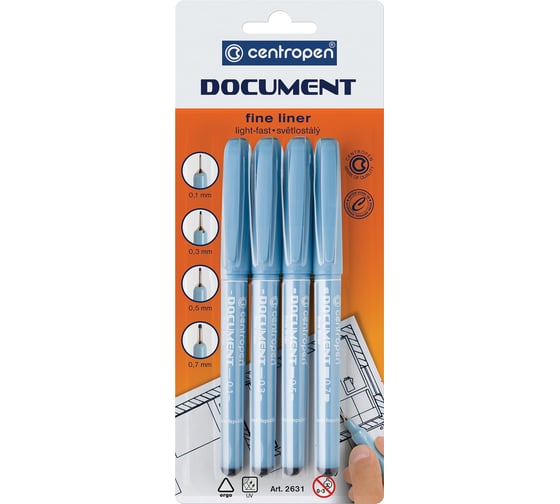 Изображение товара Ручки капиллярные (линеры) ОФИСМАГ ЧЕРНЫЕ CENTROPEN "Document" НАБОР 4 шт., линия 0,1/0,3/0,5/0,7 мм, 2631/4, 2 2631 0404 142302