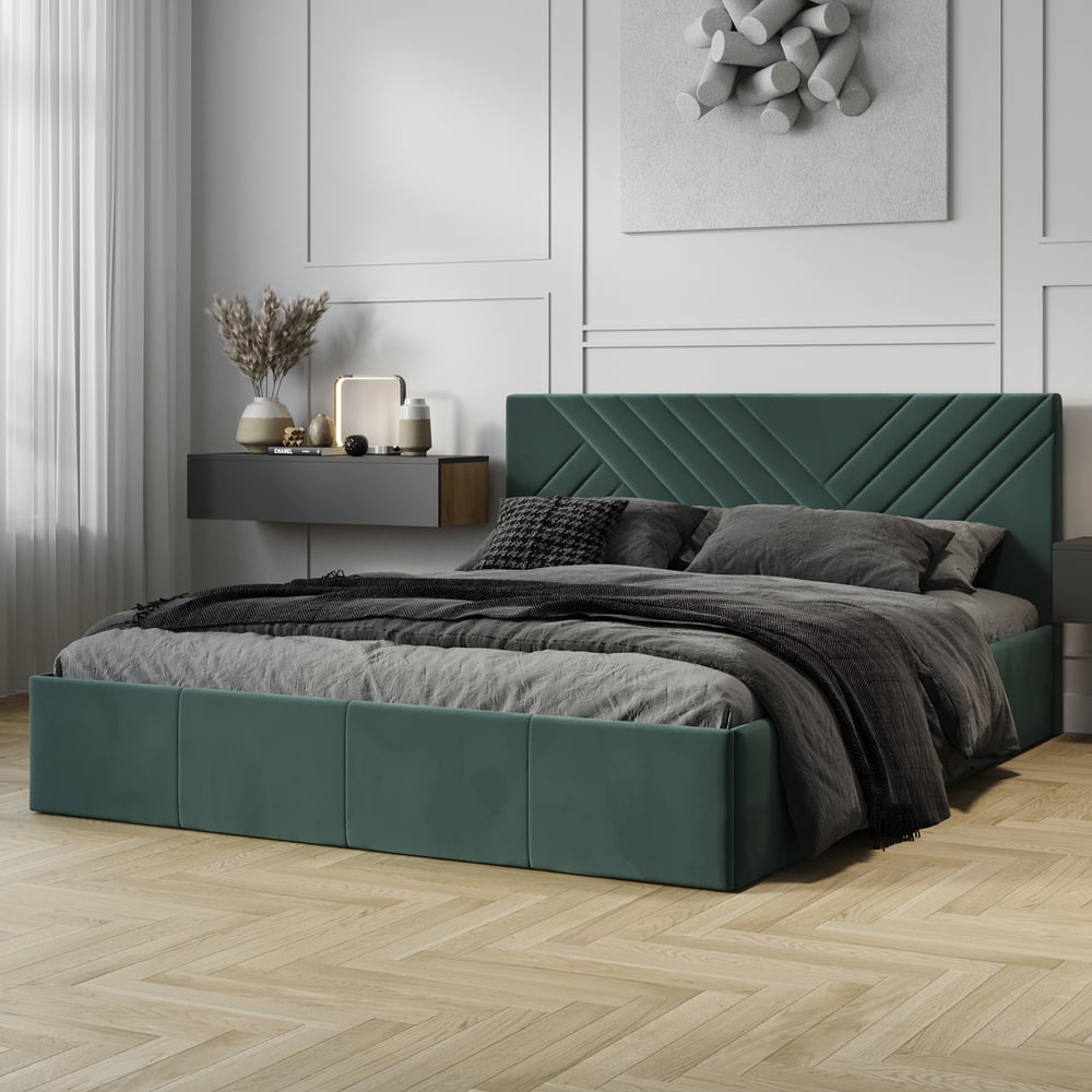 Изображение товара Кровать с подъемным механизмом ТриЯ Дэлли 1600 из велюра Бирюзовый стильная и практичная