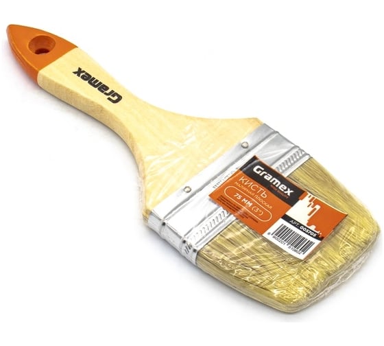 Изображение товара Кисть плоская Gramex "Стандарт" 75 мм (3") с деревянной ручкой, искусственная щетина (12/360) 005705