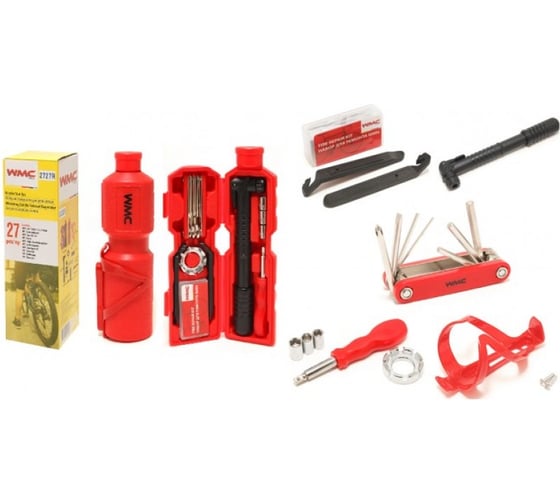 Изображение товара Набор инструментов для обслуживания велосипеда WMC TOOLS 27 предметов, + держатель фляги в тубе WMC-2727R(49891)