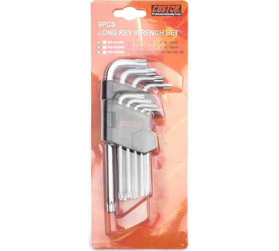 Изображение товара Набор Г-образных ключей с профилем TORX CUSTOR 9 предметов KW-64309S