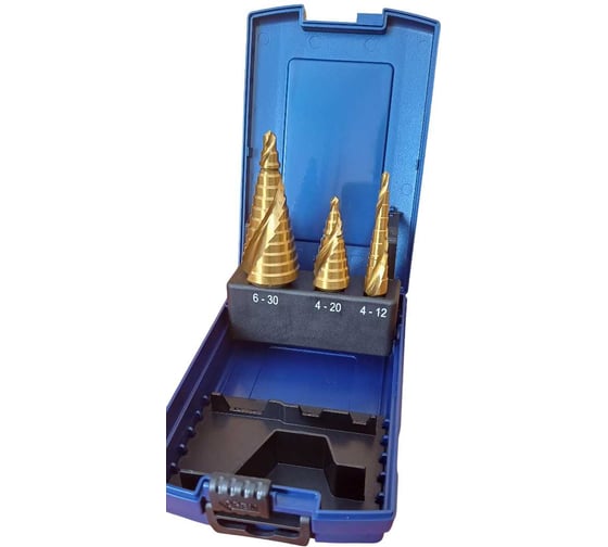 Изображение товара Набор сверл ступенчатых 4-12, 4-20, 6-30 мм HSSG TiN винтовая канавка GSR B04010120