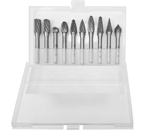 Изображение товара Набор бор-фрез по металлу твердосплавных из 10-ти штук, 12 мм, типы: ACDEFGHLMJ Резолюкс 14722