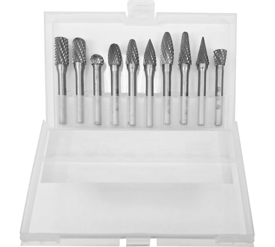 Изображение товара Набор бор-фрез по металлу твердосплавных из 10-ти штук, 10 мм, типы: ACDEFGHLMN Резолюкс 14710