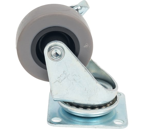 Изображение товара Мебельное колесо AKS диаметр 40 мм, с площадкой, с рез. ободом, с тормозом, серое 72657