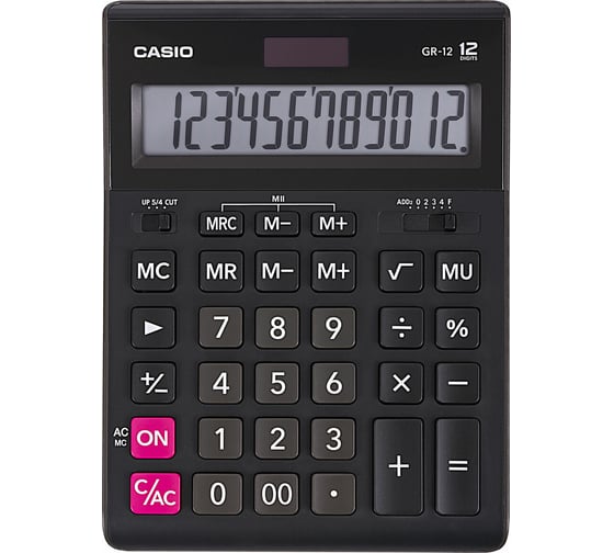 Изображение товара Калькулятор настольный CASIO GR-12-W (209x155 мм), 12 разрядов, двойное питание, черный, европодвес, GR-12-W-EP ОФИСМАГ 250380