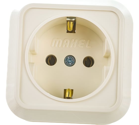 Изображение товара 1-местная розетка Makel ОП 16А IP20 квадратная с заземлением кремовый 45208