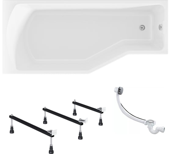 Изображение товара Акриловая ванна 1Marka 170х75 см Convey в наборе 3 в 1: асимметричная левый угол, металлические ножки, слив-перелив хром 01кон1775лкс2+