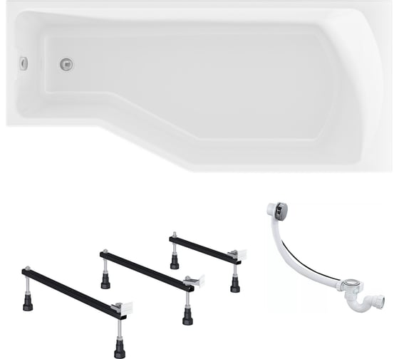 Изображение товара Акриловая ванна 1Marka 170х75 см Convey в наборе 3 в 1: асимметричная правый угол, металлические ножки, слив-перелив хром 01кон1775пкс2+