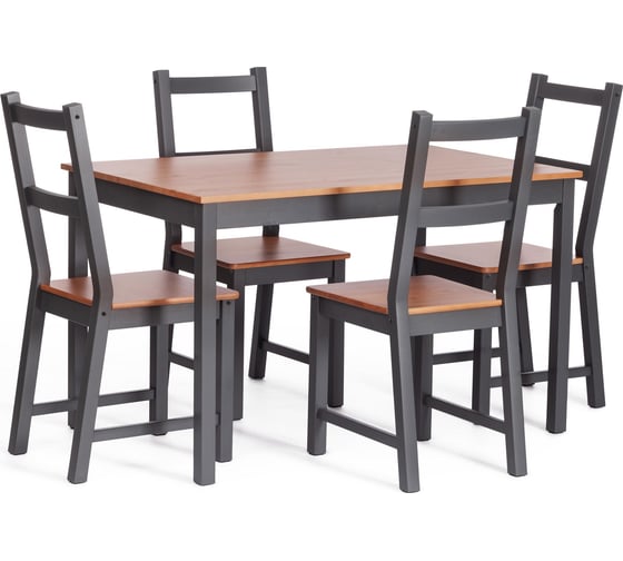 Изображение товара Обеденный комплект Tetchair Соната (стол + 4 стула) / Sonata dining set массив сосны, стол: 120x75x73см стул: 41x50x95см, антик /графит 21793